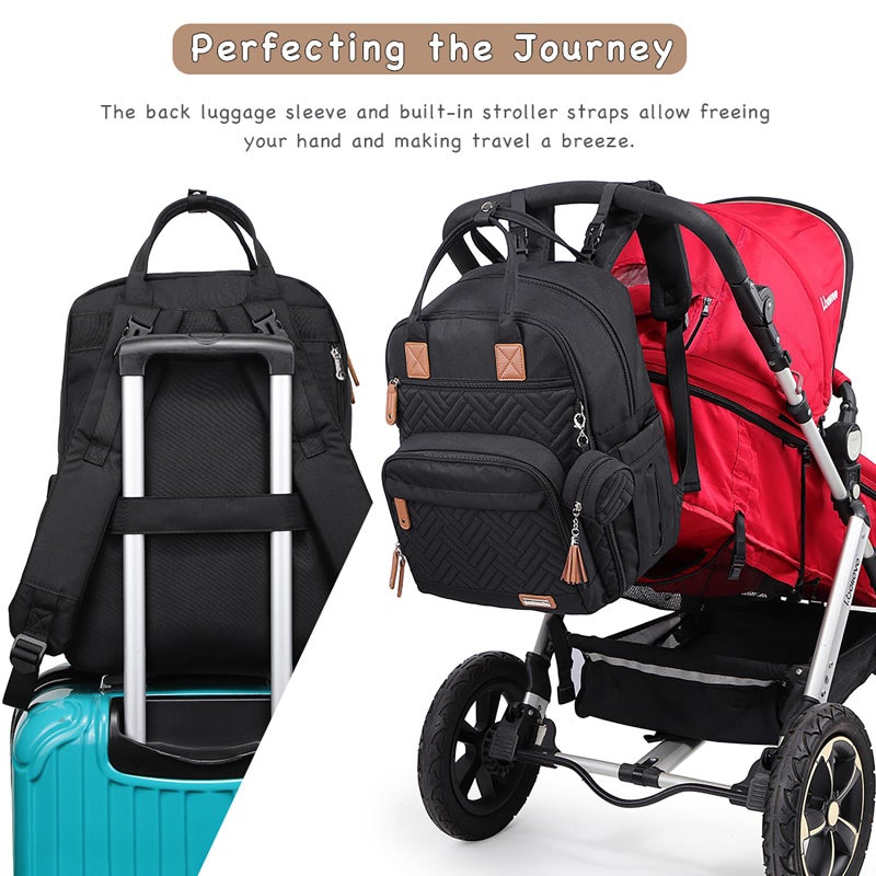 iniuniu Diaper Bag Backpack, 4 in 1 kit Large Unisex Baby Boys Girls Waterproof Travel Back Pack with Diaper Pouch, Washable Changing Pad, Pacifier Case and Stroller Straps, Black - Image 3